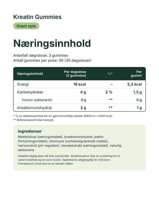 Bonst Kreatin Gummies Grønt eple – næringsinnhold